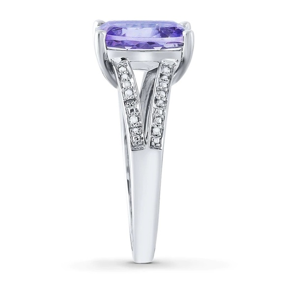 Amethyst Ring Diamond Accents Sterling Silver - Picture 3 of 3